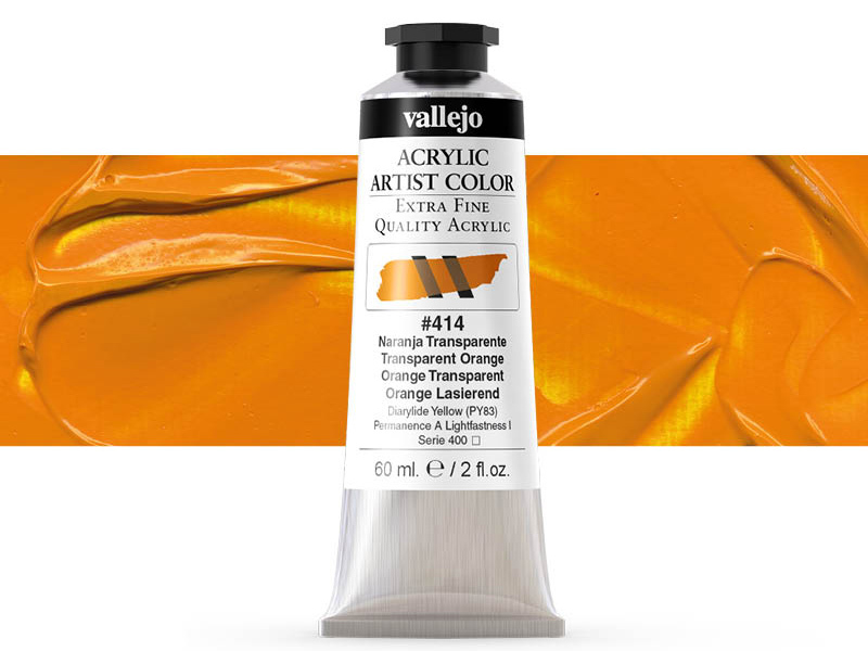 Farbe Vallejo Acrylic Artist Color 16414 Transparent Orange (60ml)
