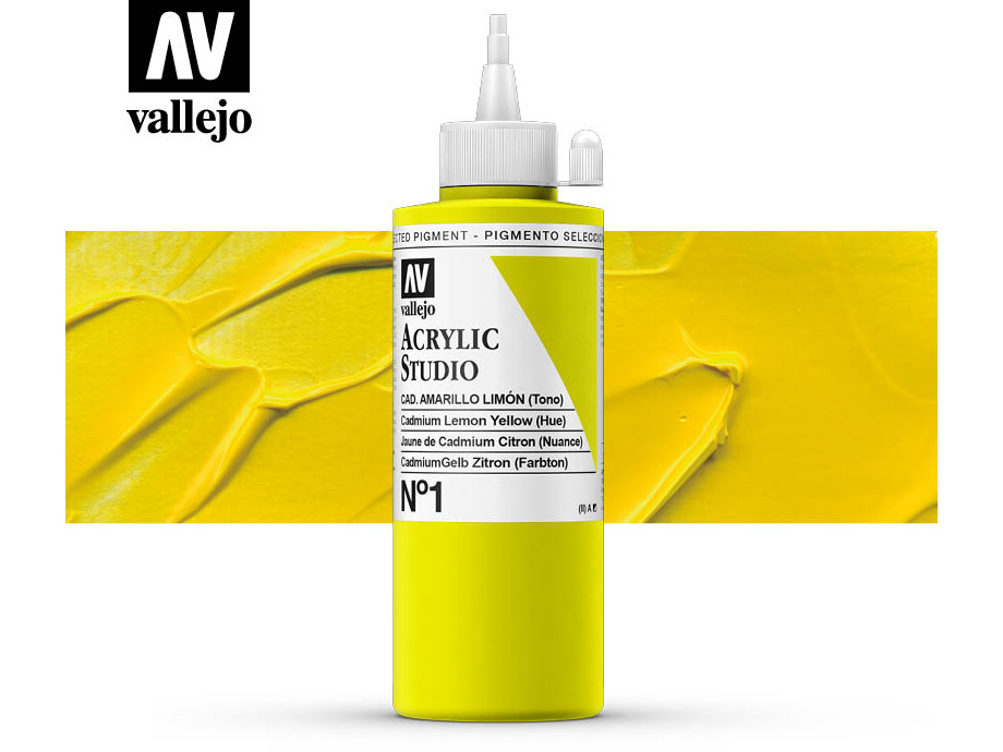 Farbe Vallejo Acrylic Studio 22001 Camium Lemon Yellow (Hue) (200ml)