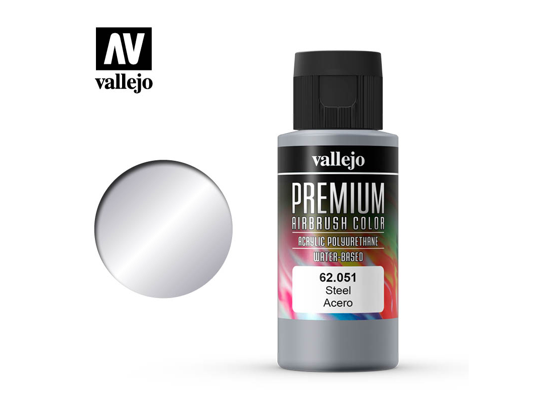 Farbe Vallejo PREMIUM Color 62051 Metallic Steel (60ml)