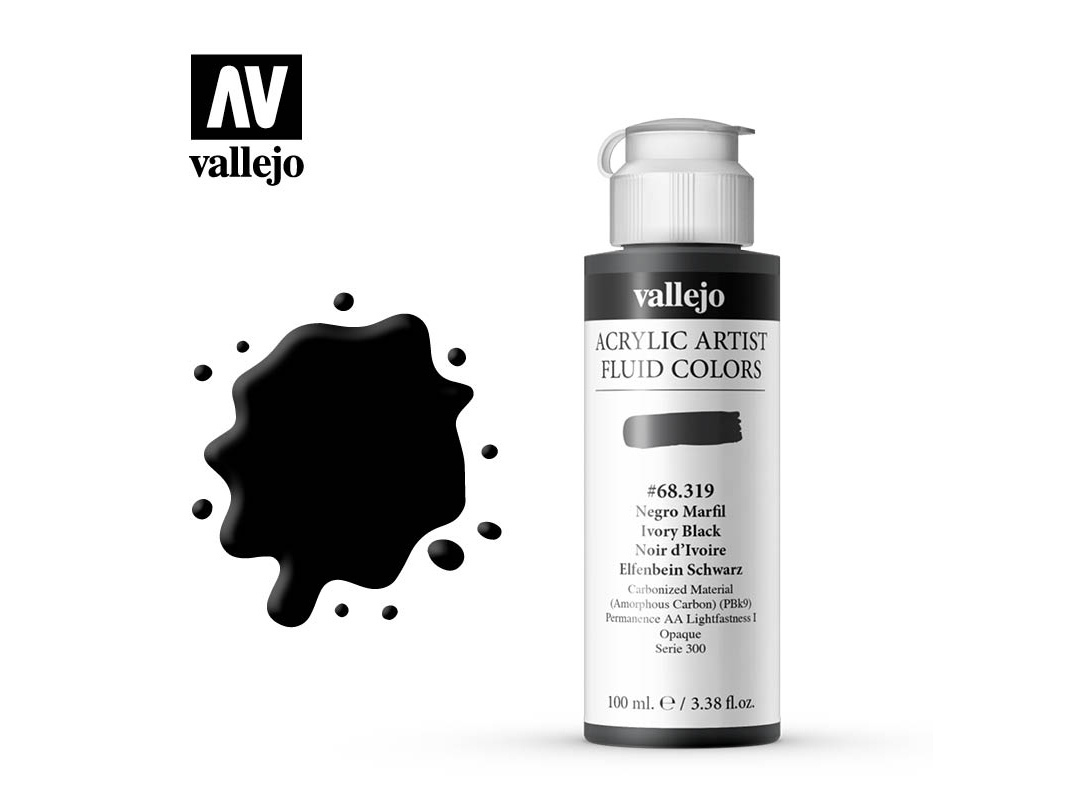 Farbe Vallejo Acrylic Fluid Color 68319 Ivory Black (100ml)