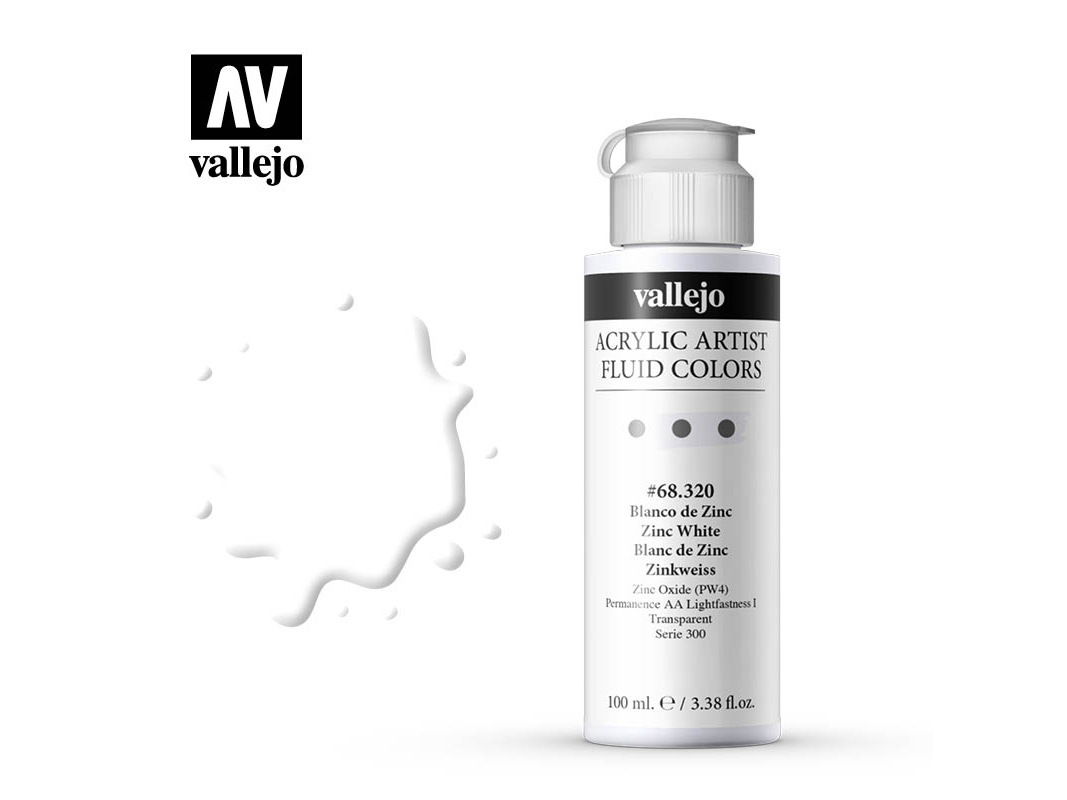 Farbe Vallejo Acrylic Fluid Color 68320 Zinc White (100ml)