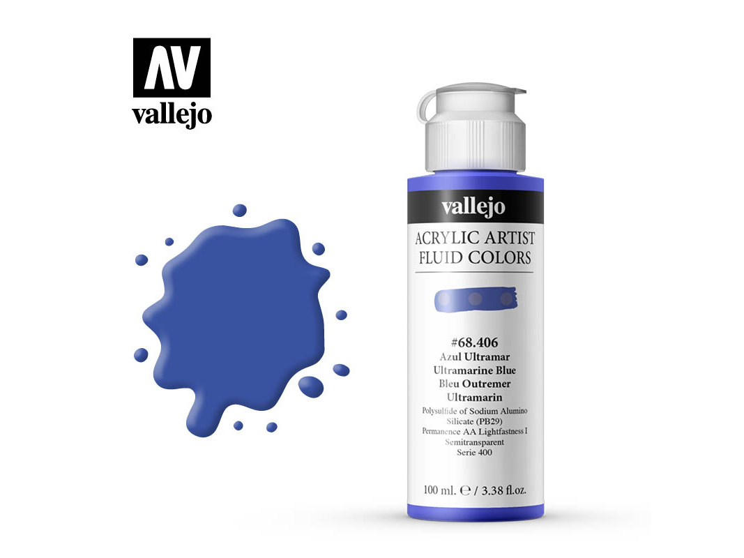 Farbe Vallejo Acrylic Fluid Color 68406 Ultramarine Blue (100ml)