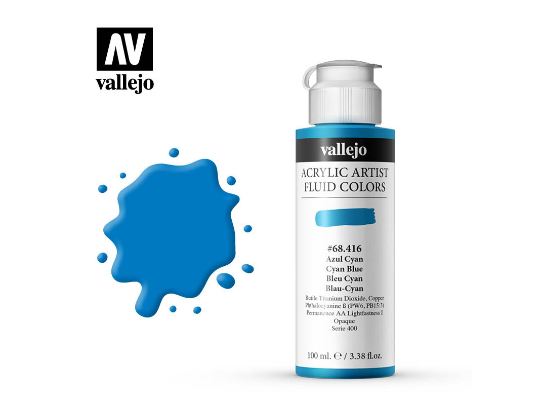 Farbe Vallejo Acrylic Fluid Color 68416 Cyan Blue (100ml)