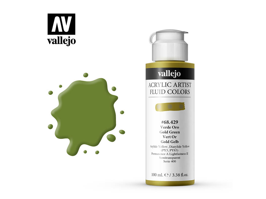 Farbe Vallejo Acrylic Fluid Color 68429 Green Gold (100ml)