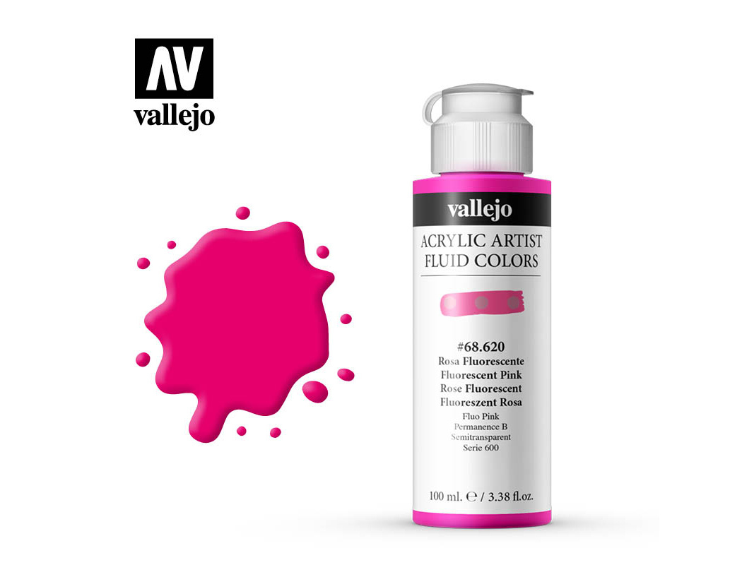 Farbe Vallejo Acrylic Fluid Color 68620 Fluorescent Pink (100ml)