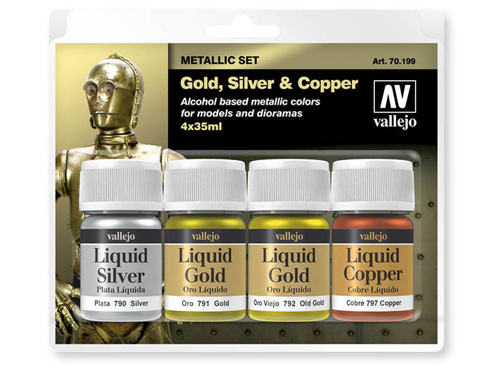 Vallejo Metallic Set 70199 Gold, Silver & Copper (4x35ml)