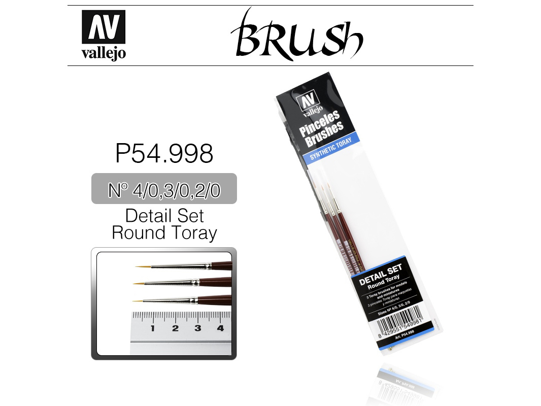 Vallejo Brush Synthetic P54998 Toray Detail Set (Sizes 4/0, 3/0 & 2/0)