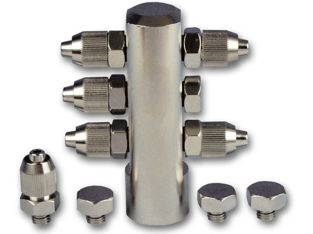 Harder & Steenbeck 104223 2-6 manifold G1/4" female + 6 connect M5 for hose 4x6 + 4 closing screw M5